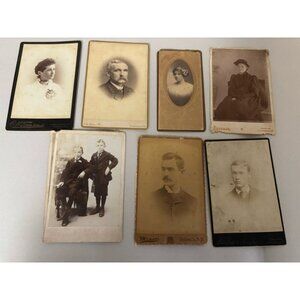 Lot Of 7 Antique Victorian Photographs In Black And White On Board